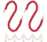 EFUTURETIME 2 x Cordon de Séparation en Corde Tressée 1,5 m φ30 mm, Rouge | Corde de Barrière avec Mousquetons Dorés, Cordes de Guidage Épaisse pour Hôtels et Expositions