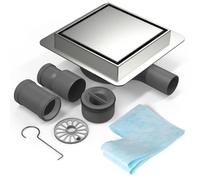 EFUTURETIME 20x20cm Caniveau de Douche Carré INOX, Siphon de Sol Douche Italienne à Carreler avec Raccord DN50/DN40 Bonde Douche Extra Plate Siphon à 360° avec Anti-Odeurs et Filtre à Cheveux