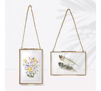 efuturetime® 2PCS Cadres Photo Double en Verre et Métal, 10 * 15cm, Cadre Verre Mural Transparent, Cadre Rectangulaire pour Fleur Séchée, Photo, Figure, Carte, Certificat, Or