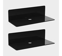 efuturetime® 2PCS Étagère Murale Flottante en Acrylique, 23 * 9.5cm, Etagere Adhésive sans Percer avec 4 Clips Câble, Petite Étagère pour Bureau, Salle de Bain, Cuisine, Chambre à Coucher, Noir