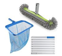 EFUTURETIME 3 Pièces Kit de Nettoyage pour Piscine, 43cm Brosse Piscine Ronde avec 2,7m Manche Telescopique Aluminium, Epuisette Piscine pour Liner, Spas, Salles de Bain