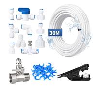 EFUTURETIME 30M Kit de Tuyau d’Alimentation en Eau 1/4" Universel, 12pcs Ro Raccord de Filtre à Eau avec Vanne Arrêt, Coupe-Tube pour Frigo Americain Glacon et Eau, Osmoseur Réfrigérateur Aquarium