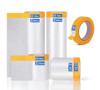 EFUTURETIME 4 Rouleaux de Bache Protection Peinture avec Ruban Masquage Adhésif 280 cm x 20 m x 1, 150 cm x 20 m x 1, 55 cm x 20 m x 2 de Film de Masquage et 1 Masking Tape 25 mm x 50 m