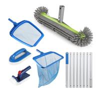 EFUTURETIME 6 Pièces Kit de Nettoyage pour Piscine, 43cm Brosse Piscine Ronde avec 2,7m Manche Telescopique Aluminium, Epuisette Piscine Epuisette de Surface, Brosses Rotative pour Liner, Spas