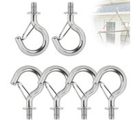 EFUTURETIME 6 x Crochet à Tige Filetée M10 avec Boucle à Ressort, Inox 304 | Crochet de Suspension au Plafond avec Rondelle pour Luminaires, Plantes, Panneaux Publicitaires, Décorations