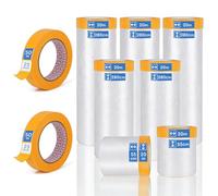 efuturetime 7 Rouleaux Bâche de Protection Peinture avec Ruban Masquage | 280 cm x 20 m x 3, 150 cm x 20 m x 2, 55 cm x 20 m x 2 de Film de Masquage et 2 Masking Tape 25 mm x 50 m