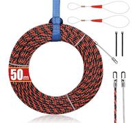 EFUTURETIME Aiguille Tire Câble 6 mm, 50 Mètres, avec 2 Ressorts de Guidage | Fils Électrique avec 3 Sangles d'Arrimage, pour Insertion et Extraction de Câbles