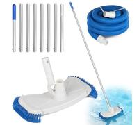 EFUTURETIME Aspirateur de Piscine Manuel avec φ38 mm Tuyau de 7,5 m | Tête d’aspiration Lestée avec Perche Télescopique 2,7 m et Rouleaux et Brosses Latérales et Lnférieures