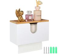 EFUTURETIME Distributeur Essuie Main Mural en Bambou 27,5×16×13cm, Blanc | avec Couvercle Magnétique, à Serviette en Papier pour Pliées en V/C/Z, Cuisine, Salle De Bain