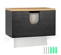 EFUTURETIME Distributeur Essuie Main Mural en Bambou 27,5 × 16 × 13cm, Noir | avec Couvercle Magnétique, à Serviette en Papier pour Pliées en V/C/Z, Cuisine, Salle De Bain