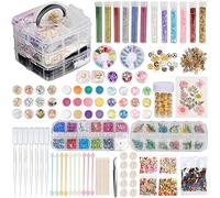 efuturetime® Kit d'Accessoires en Résine Époxy, 【260PCS】, Lot de Bricolage Complet Débutant pour Résine avec Feuilles d'Or, Paillettes, Sequins, Fleurs Séchées, Coquillages, Pipettes, Pincettes