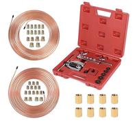 efuturetime Kit d'évasement de Freins de Tuyaux Torchage Simple et Double, Conduite de Freins 7,6 m Ø 4,75 mm/Ø 6,35 mm, 5 Adaptateurs, Mini Coupe-Tuyaux, 32 Raccords et 8 Connecteurs