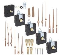 EFUTURETIME Lot de 5 Mecanisme Horloge Murale Silencieux à Quartz avec Axe de 20 mm et Aiguilles en Bois de Noyer, adaptés aux Cadrans de 7 à 9 mm d’épaisseur (piles non comprises)