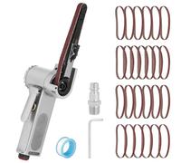 EFUTURETIME Ponceuse à Bande Pneumatique 16 000 tr/min, 33cm Lime Pneumatique Portative Angle Réglable avec 25 Bandes Abrasives 10 mm (G60 x 7, G80 x 6, G100 x 6, G120 x 6)