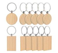 efuturetime Porte-clés en bois, Porte-clés en bois avec anneau, Porte-clés en bois personnalisables pour DIY, peinture, décoration, cadeaux, Blanko-Gemischt-12pcs