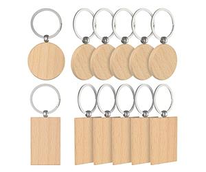 efuturetime Porte-clés en bois, Porte-clés en bois avec anneau, Porte-clés en bois personnalisables pour DIY, peinture, décoration, cadeaux, Blanko-Gemischt-12pcs
