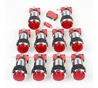 EG STARTS 10x Chrome LED Allume Les Boutons-poussoirs Lumineux avec Le commutateur Micro Terminal de 4.8mm pour Les Jeux vidéo de Machine d'arcade Mame Jamma Partie Le Bouton 12V (Rouge)