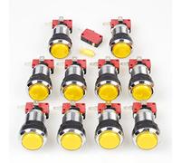 EG STARTS 10x Chrome LED Allume Les Boutons-poussoirs Lumineux avec Le commutateur Micro Terminal de 4.8mm pour Les Jeux vidéo de Machine d'arcade Mame Jamma Partie Le Bouton 12V (Jaune)