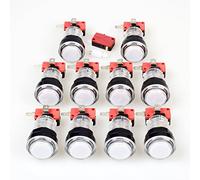 EG STARTS 10x Nouveau Arcade Boutons 30mm LED Pleine Couleur Bouton Poussoir avec Micro Commutateur pour Arcade Machine Mame Jamma PC Jeux Multicade pièces (Blanc)