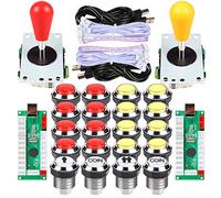 EG STARTS 2 Joueur Ellipse Arcade Kit ovale Bat joystick Poignées Boutons LED Chrome Arcade pour Arcade Gamepads & Controller Standard Jeux de bricolage MAME Pièces (Rouge Jaune)
