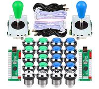 EG STARTS 2 Joueur Ellipse Arcade Kit ovale Bat joystick Poignées Boutons LED Chrome Arcade pour Arcade Gamepads & Controller Standard Jeux de bricolage MAME Pièces (Bleu Vert)