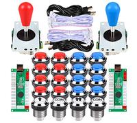 EG STARTS 2 Joueur Ellipse Arcade Kit Ovale Bat Joystick Poignées Boutons LED Chrome Arcade pour Arcade Gamepads & Controller Standard Jeux de Bricolage MAME Pièces (Rouge Bleu)