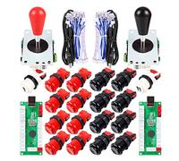 EG STARTS 2 Joueurs Arcade Joystick DIY Parts 2X Encoder + 2X Ellipse Ovale Joystick Handle + 18x Boutons American Style Arcade pour PC, MAME, Raspberry Pi, Système Windows (Rouge et Noir)