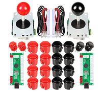 EG STARTS 2 Pièces de Kit de Jeu d'Arcade USB Pc Joystick pour Mame Jeu DIY USB Encoder + 2x 5Pin 8 Way Stick + 20 Boutons Push Rouge + Noir Kits Support Windows Système et Raspberry pi