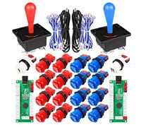EG STARTS Arcade Game Pièces de Bricolage pour Mame USB Cabinet Zero Delay USB Encoder 8 Way Arcade Joystick 18 Happ Arcade Boutons (y Compris 1p / 2p Start Push Button) Bleu + Rouge Kit