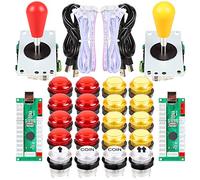 EG STARTS Kit d'arcade LED pour 2 joueurs 2 encodeurs USB + 2 joysticks ovales ellipse + 20 boutons d'arcade LED pour PC MAME Raspberry Pi Windows System (kit rouge et jaune)