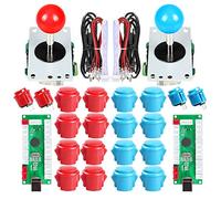 EG STARTS Manette USB pour jeu PC 2 joueurs 2 x 5 broches + 4 x boutons poussoirs 24 mm + 16 x boutons 30 mm pour jeux d'arcade DIY Kits Pièces Mame SNK KOF & Rouge/Bleu