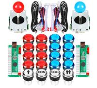 EG STARTS Arcade DIY Kit Partie 2X 8 Way Joystick + 16x LED Bouton-Poussoir Lumineux + 2 Joueurs + Boutons de pièce pour Raspberry Pi 3B Modèle Projet DIY Rouge & Bleu
