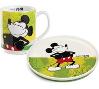 EGAN Assiette à dessert + Tasse empilable Mickey Mouse I Am Green
