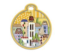 Egan Dessous de plat Collection Pays Mio. Dessous de plat en céramique émaillée de couleur jaune avec motif paysager. Dimensions : 17 x 19 cm. La référence est 121026