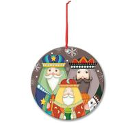 Egan Pendule pour sapin de Noël roi mages. Pendentif en céramique émaillée et les dimensions sont7 x 7. La référence est 120023