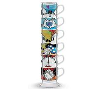 Egan PWM02I/6XL Ensemble de Tasses à Expresso Sweet Love et Metalrack, Porcelaine, 600ml, Multicolore, 6 Pièces
