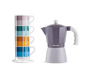 Egan Set de 4 tasses à café Impil. avec Métal/rack Pantone Linear + Moka Violet 6 tasses