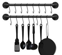 EGASON Lot de 2 supports muraux de 54,9 cm avec 16 crochets pour pot de fleurs industriel, porte-poêles, porte-serviettes, ustensiles de cuisine, noir