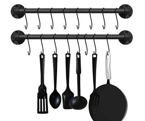 EGASON Lot de 2 supports muraux de 54,9 cm avec 16 crochets pour pot de fleurs industriel, porte-poêles, porte-serviettes, ustensiles de cuisine, noir