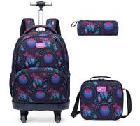 Egchescebo Sac a Dos Enfant à Cartable Cabine Roulette Fille Primaire Valise École Maternelle Sacs D'école pour Voyage de Bagages Cartable 18” 3PCS Ensemble Molette Défilement Rotative Ornements Bleu