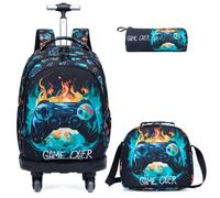 Egchescebo Sac a Dos Enfant à Cartable Cabine Roulette Garçon Primaire Valise École Maternelle Sacs D'école pour Voyage de Bagages Cartable 18” 3PCS Ensemble Molette Défilement Rotative Poignée Bleu