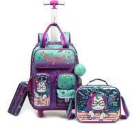 Egchescebo Sac a Dos Enfant Cartable Cabine Roulette Fille Primaire Valise École Maternelle Sacs à D'école pour Voyage Bagages Ensemble Grand Étudian t Simple Poches Multifonctions Violet Cuir Licorne