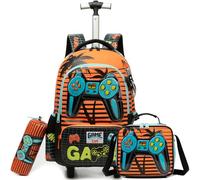 Egchescebo Sac a Dos Enfant Cartable Cabine Roulette Garçons Primaire Valise École Maternelle Sacs à D'école pour Voyage Ensemble Boîte à Lunch et Trousse Crayons Étudian Poches Manettes de Jeu Jaune