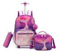 Egchescebo Sac a Dos Roulette Fille Enfant Cartable Cabine Primaire Valise École Maternelle Sacs à D'école pour Voyage de Bagages Ensemble Grand Étudian Simple Poches Cuir Sirène Rouge