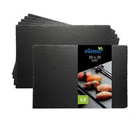 eGenuss 6 Assiettes ardoise plateaux à sushis plateau de service assiettes rectangulaires assiettes plates plateau fromage ardoise assiettes noires 30x20 cm