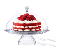 eGenuss Porte gateau sur pied avec cloche plat a tarte pâtisserie + couteau et pelle à tarte inclus | S | Ø21cm rond | 1 ensemble
