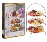 eGenuss Présentoir à Gâteaux et Apéritifs 3 Niveaux en Acier Inoxydable Argenté, Lot de 1/2/3/6, Support Plateau de Service Buffet 50 cm avec Pieds Antidérapants, Décoration Table pour Mariage