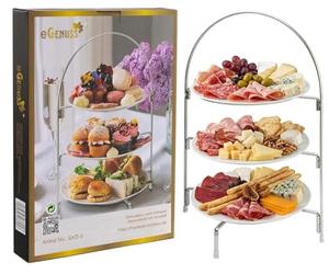 eGenuss Présentoir à Gâteaux et Apéritifs 3 Niveaux en Acier Inoxydable Argenté, Lot de 1/2/3/6, Support Plateau de Service Buffet 50 cm avec Pieds Antidérapants, Décoration Table pour Mariage