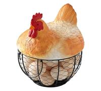 Egg Basket Countertop - Rustic Metal Holder - Egg Gathering Basket with Hen Lid,for Farmhouse Kitchen Farm Desktop Easter Gathering Fruit Snack