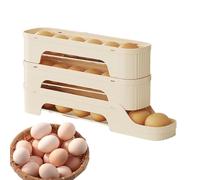 Egg Organizer - Automatic Rolling Storage | Easy-access Rolling Egg Holder With Non-slip Base ; Ventilated Fridge Door Storage Rack For Kitchen Organization, Baking Supplies, And Home Refrigerator Use